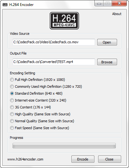 H.264 Encoder Screenshot