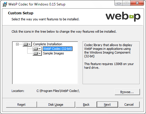 WebP Codec for Windows Screenshot