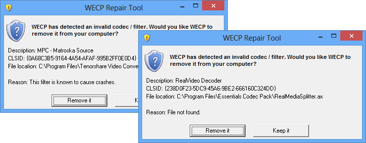 Codec Repair Tool Screenshot